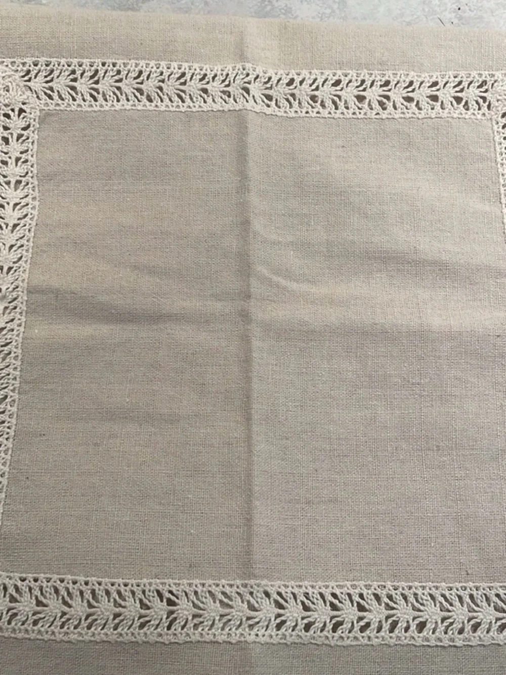 Embroidered Detail Linen Tablecloth 34”x34”